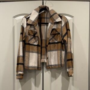 Plaid Tan and Black Women's Jacket